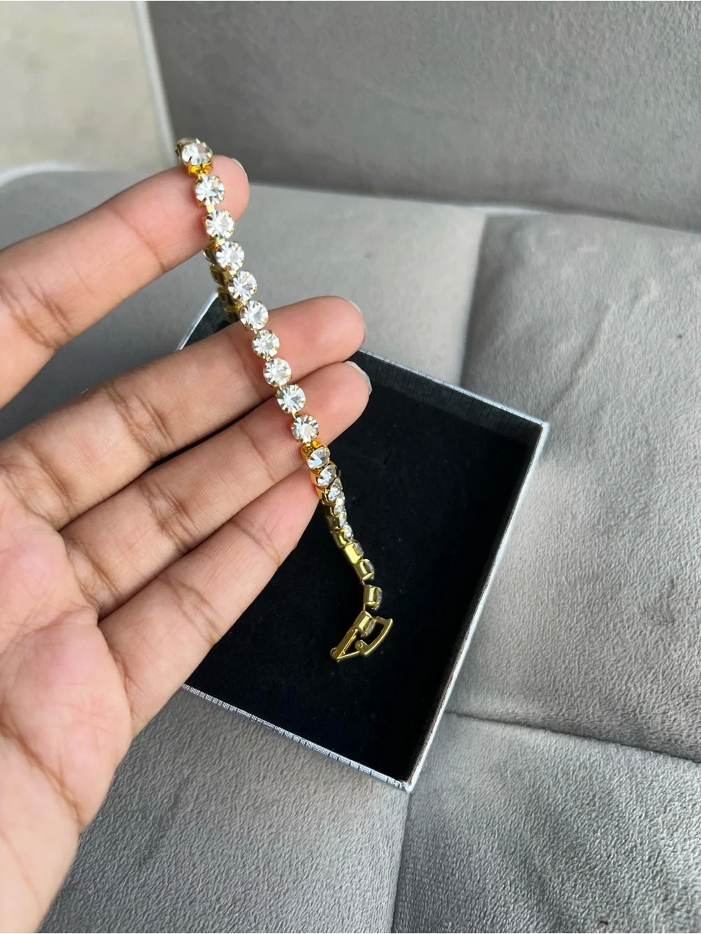 Anthropologie Gold Crystal Tennis Bracelet